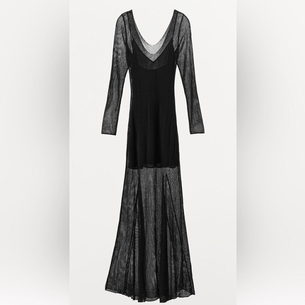 Zara Black Sheer Long-Sleeve Maxi Dress
